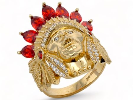 14K Yellow gold Indian red ruby lab fender ring-318326 on Sale