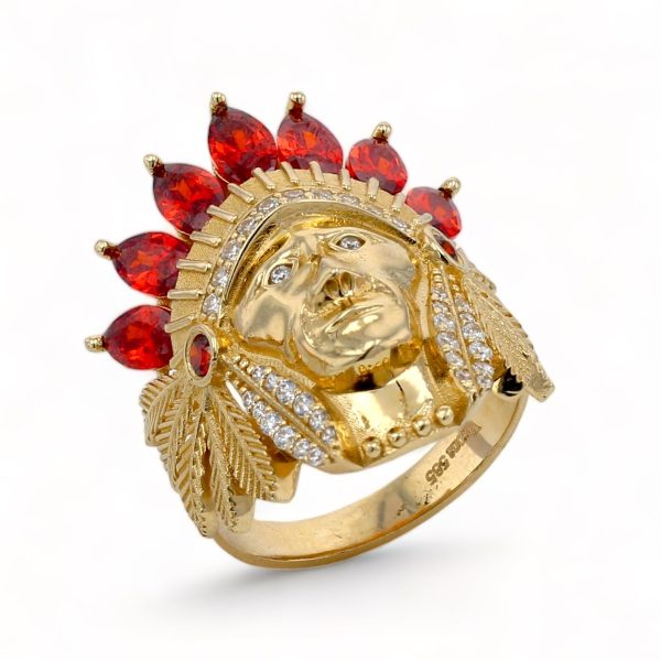 14K Yellow gold Indian red ruby lab fender ring-318326 on Sale