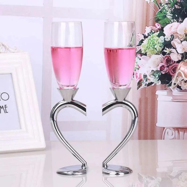 Custom Made Two Hearts Wedding Led Free Crystal Champagne Wine Glasses Set of Two Online