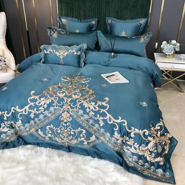 Royal Embroidery Blue  Duvet Cover Bedspread Bedding Set With Pillow Covers For Discount