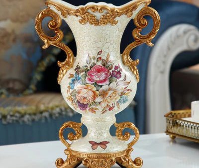 European Vintage Style Sculptural Vase with Flower Arrangements Discount