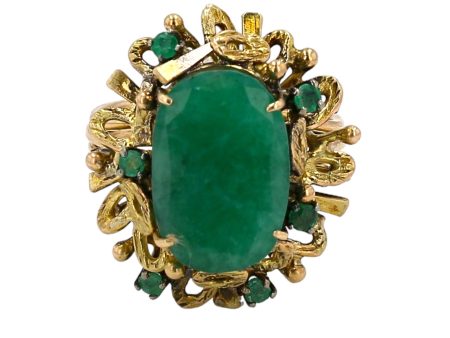 Yellow 14k gold huge rough emerald vintage ring Online Sale