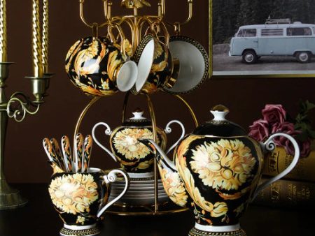 British Riyal Collection Style Elegant Coffee and Tea Luxury 24 karat Plated Porcelain Set For Cheap