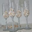 Handmade Amazing Bride and Groom Dressed In Rhinestone Led Free Crystal Champagne Wine Glasses Set of Two Sale