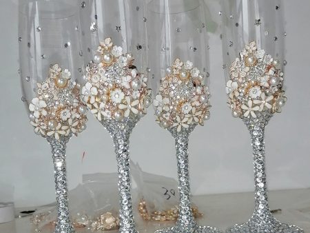 Handmade Amazing Bride and Groom Dressed In Rhinestone Led Free Crystal Champagne Wine Glasses Set of Two Sale