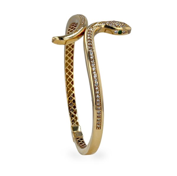 Yellow 14k snake bangle green eyes-227989 For Discount