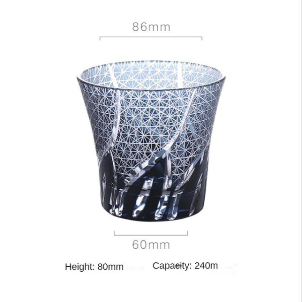 Japanese Kiriko Style Bohemian Czech Hand Cut and Blown Lead Free Crystal Snow Flakes Black Whisky Cocktail and Vodka Glass Sale