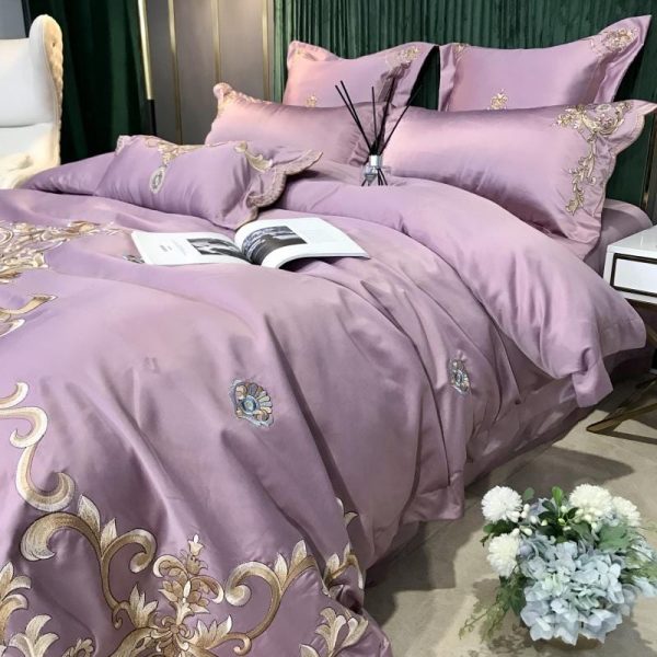 Royal Style  Embroidery Cotton Luxury Pink Soft Smooth Duvet Cover Bedspread Bedding Set With Pillow Covers Sale