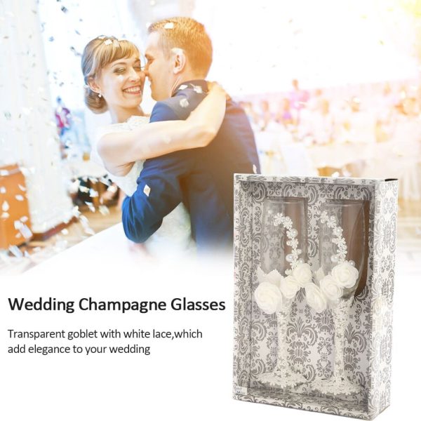 Two Bridal Groom Wedding Led Free Crystal Champagne Wine Glasses Set of Two Hot on Sale