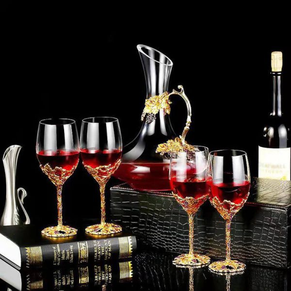 Golden Grape Vintage Enamel Lead Free Crystal Goblet Wine Glasses and Wine Decanter Cheap