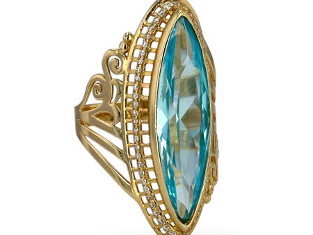 Yellow 14k oval aquamarine lady ring on Sale