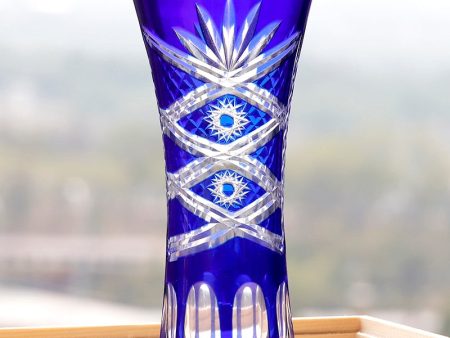 Elegant Bohemian Czech Style Cobalt Blue Crystal Engraving Hand Cut Vase Supply