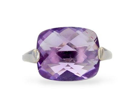 White 14k gold faceted amethyst ring For Sale