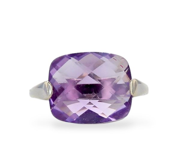 White 14k gold faceted amethyst ring For Sale