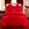 Luxury  Red Lace Princess Style Cotton Duvet Cover Bedding Set With Pillow Covers Online Sale