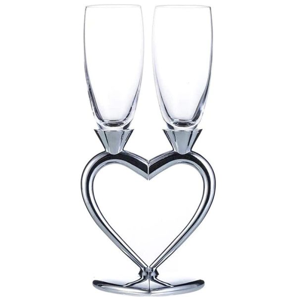 Custom Made Two Hearts Wedding Led Free Crystal Champagne Wine Glasses Set of Two Online