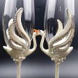 Exquisite Unique Custom Made  Swan Wedding Led Free Crystal Champagne Wine Glasses Set of Two For Sale