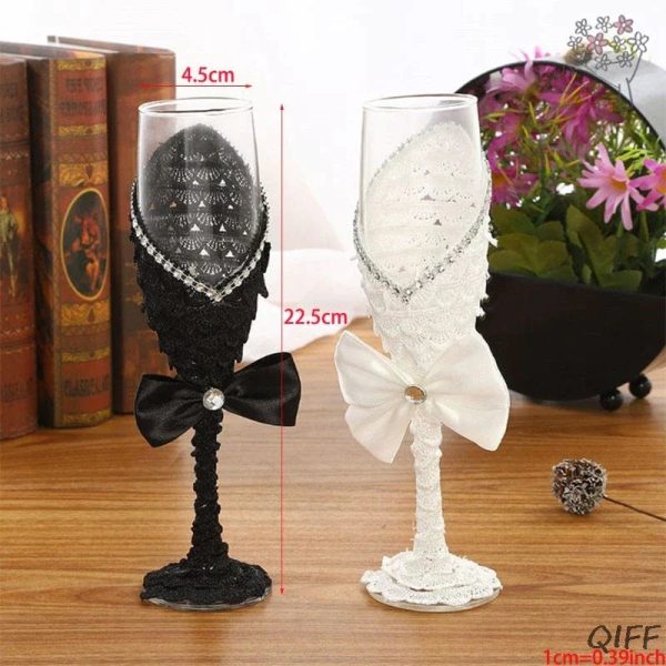 Two Bride and Groom Dressed Wedding Lead Free Crystal Champagne Wine Glasses Set of Two For Cheap