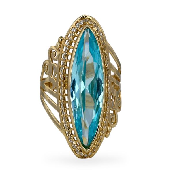 Yellow 14k oval aquamarine lady ring on Sale