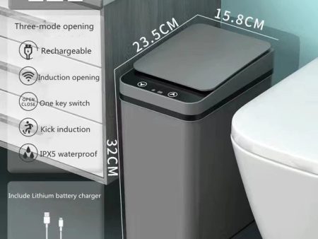 Intelligent Smart Trash Can Three Mode Opening Kick Induction Smart Sensor Dustbin Rechargable USB Waterproof Garbage Bin Gray With Free Set Of Bags Online now