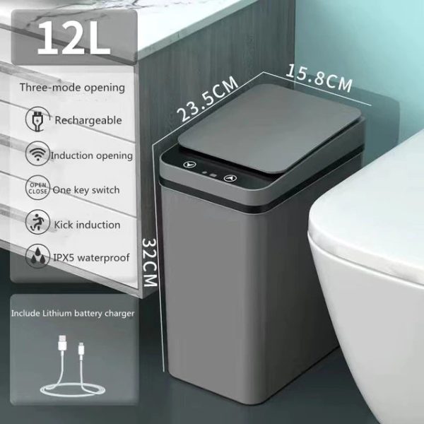 Intelligent Smart Trash Can Three Mode Opening Kick Induction Smart Sensor Dustbin Rechargable USB Waterproof Garbage Bin Gray With Free Set Of Bags Online now