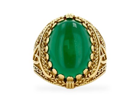 Yellow Gold 10k Oval Green Jade Ring-228037 Supply