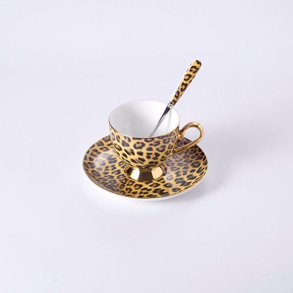 Leopard Style Luxury Coffee and Tea Porcelain 24 Karat Gold Plated Sets For Six on Sale