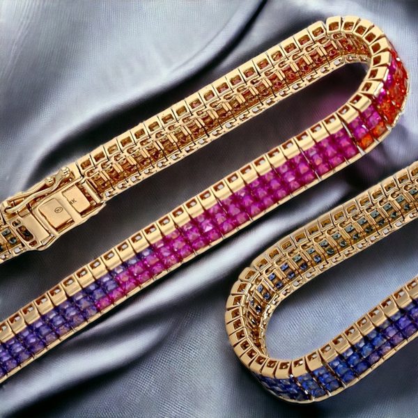 Yellow 14k gold rainbow sapphire bracelet Fashion