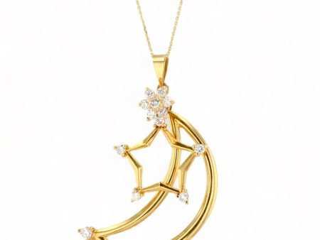 18K yellow gold high end moon star solid Vintage diamonds necklace-16677 Online Hot Sale