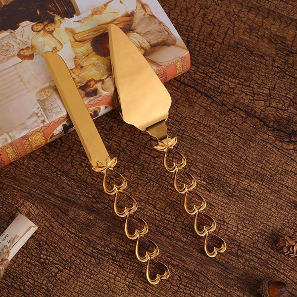 Beutiful Laxury Bride and Groom French Court Golden Heart Hendle Cake Knife and Cake Shovel Set Online Hot Sale