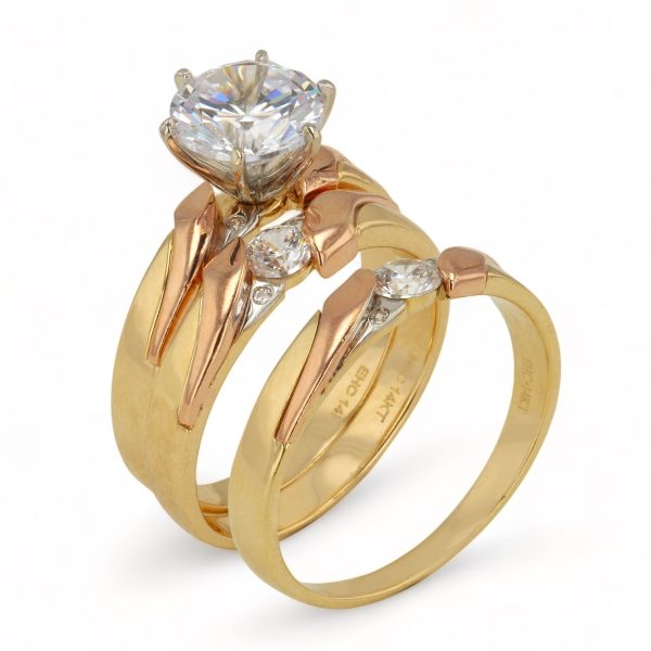 14K Yellow and Rose Gold Trio Engagement Rings - 1044 Hot on Sale