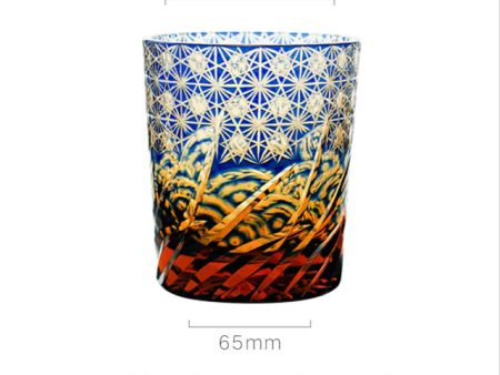 Japanese Kiriko Style Bohemian Czech Hand Cut and Blown Lead Free Crystal Blue Amber Whisky Cocktail and Vodka Glass Online Sale