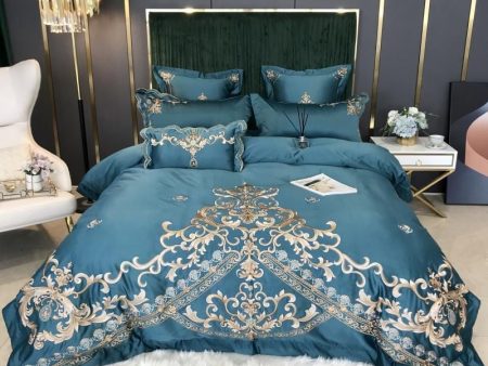 Royal Embroidery Blue  Duvet Cover Bedspread Bedding Set With Pillow Covers For Discount