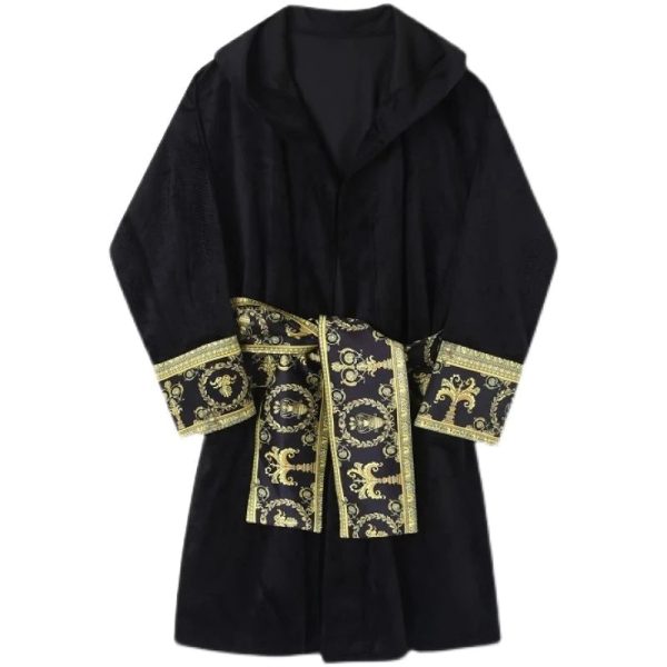 Luxury Velvet Robe With Hood and Gold Embroidery One Size Fits All Online Hot Sale