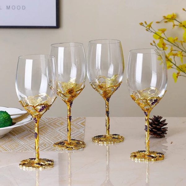 Wine Grape Design Enamel Lead Free Crystal Goblet Wine Glasses and Wine Decanter Online Sale