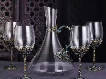 Custom Made Vintage Enamel Lead Free Crystal Goblets Wine Glasses and Wine Decanter Set For Cheap