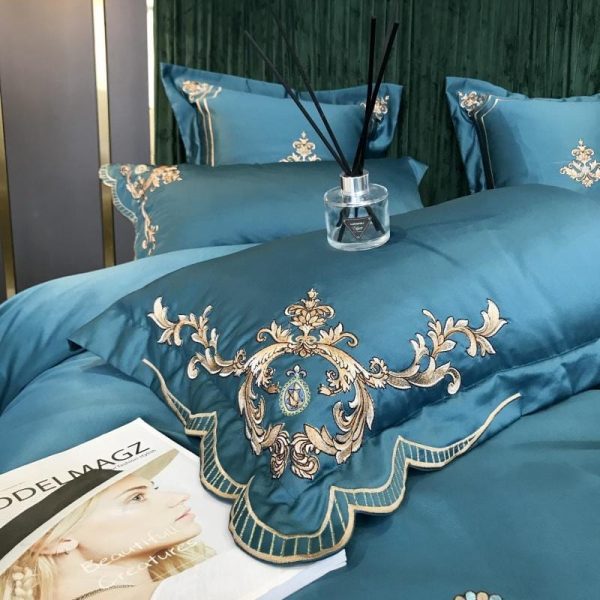 Royal Embroidery Blue  Duvet Cover Bedspread Bedding Set With Pillow Covers For Discount