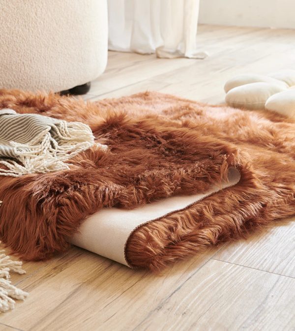 Luxury Super Soft Faux Sheepskin Fur Brown Area Rugs for Bedside Floor Mat Plush Sofa Cover Seat Pad for Bedroom Cheap