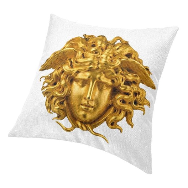 Versace Style Decorative Luxury Velvet Pillowcases Medusa Head Gold and White Print Hot on Sale