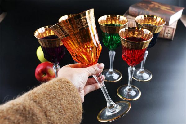 Custom Made High Quality Lead Free Crystal 24 Karat  Gold Plated Wine Goblets Glasses Online