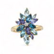 Yellow gold multi Tanzanite Topaz Sapphire Gemstone and diamond flower ring-18665 Online