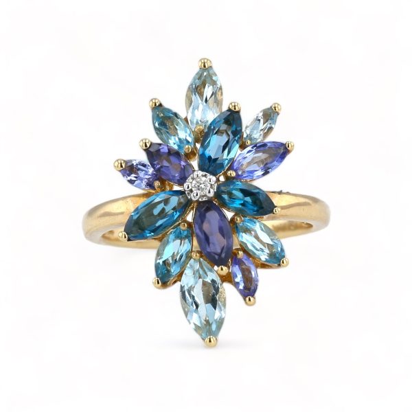 Yellow gold multi Tanzanite Topaz Sapphire Gemstone and diamond flower ring-18665 Online