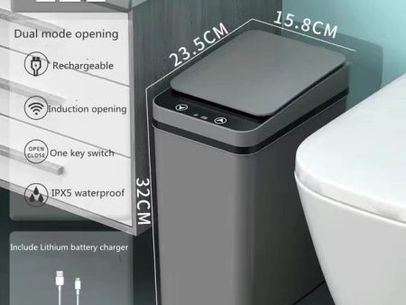 Intelligent Smart Trash Can Dual Mode Opening Smart Sensor Rechargeable USB Waterproof Garbage Bin Gray With Free Set Of Bags Supply