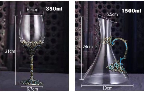 Custom Made Vintage Enamel Lead Free Crystal Goblets Wine Glasses and Wine Decanter Set For Cheap