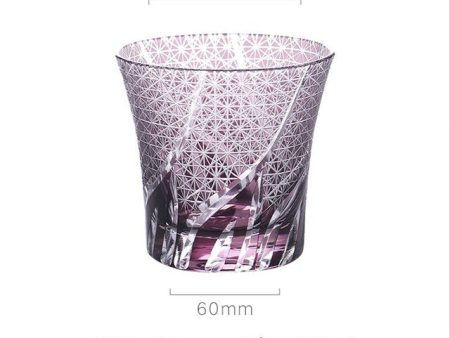 Japanese Kiriko Style Bohemian Czech Hand Cut and Blown Lead Free Crystal Snow Flakes Purple Whisky Cocktail and Vodka Glass For Cheap