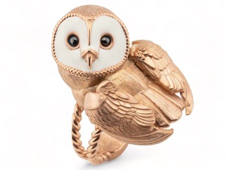 14K rose gold solid 3D handmade realistic owl ring-52903 Fashion