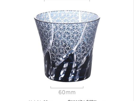 Japanese Kiriko Style Bohemian Czech Hand Cut and Blown Lead Free Crystal Snow Flakes Black Whisky Cocktail and Vodka Glass Sale