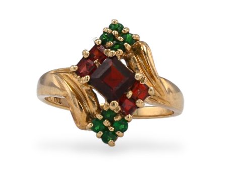 Yellow gold 10k garnet and  emerald Cheap