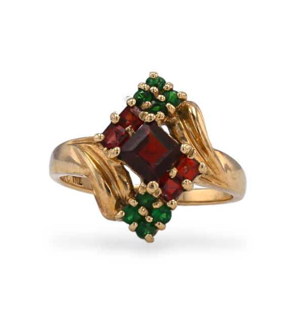 Yellow gold 10k garnet and  emerald Cheap