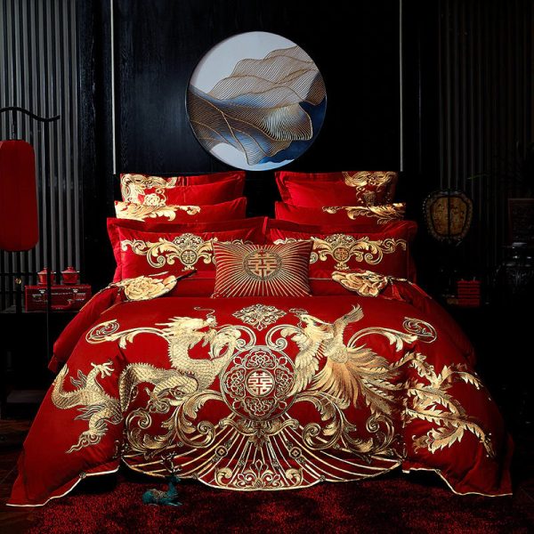 Gold Phoenix Luxury Royal Egyptian Cotton Red Duvet Cover Set Discount